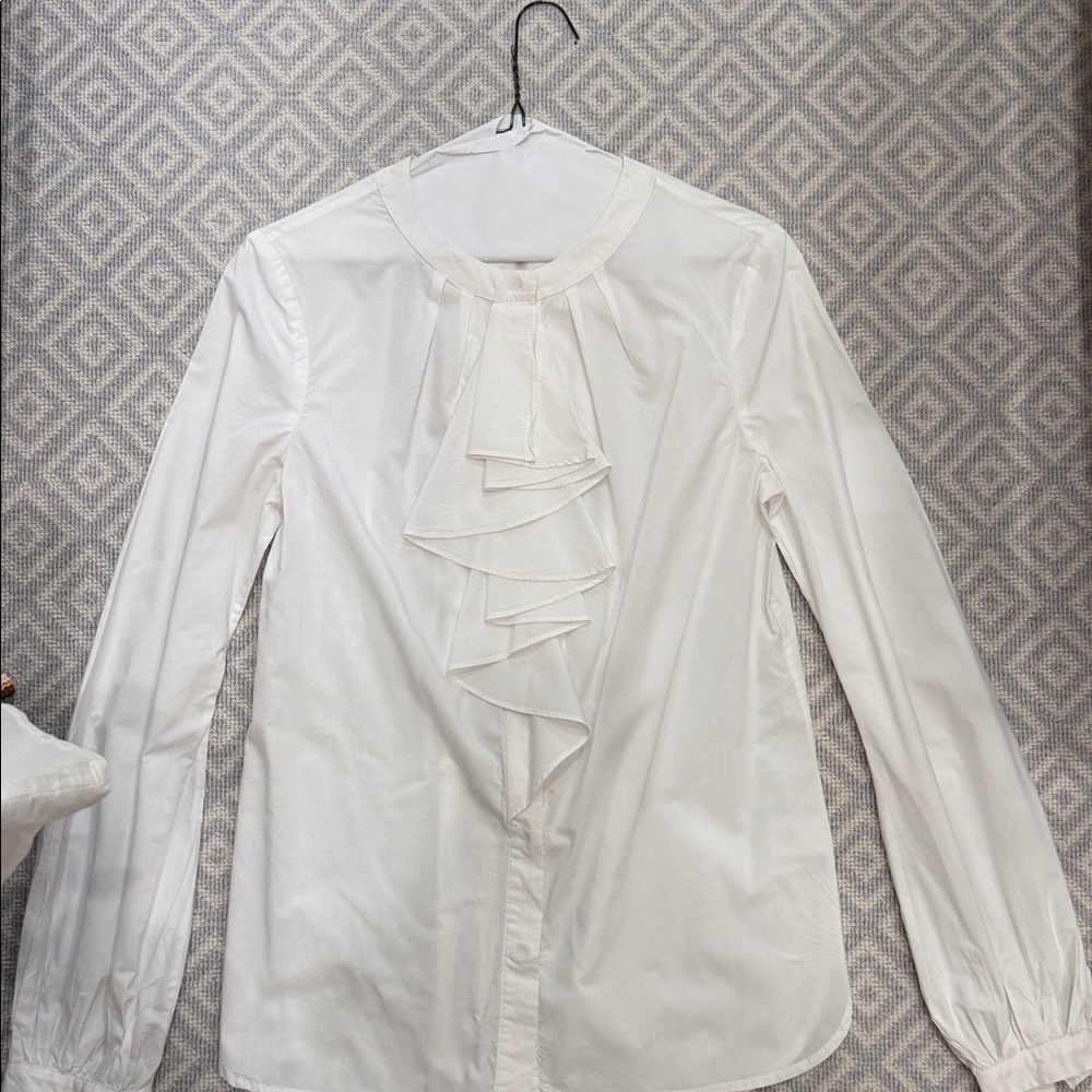 White Ruffle Front Long-Sleeve Women's Top adams lippes
